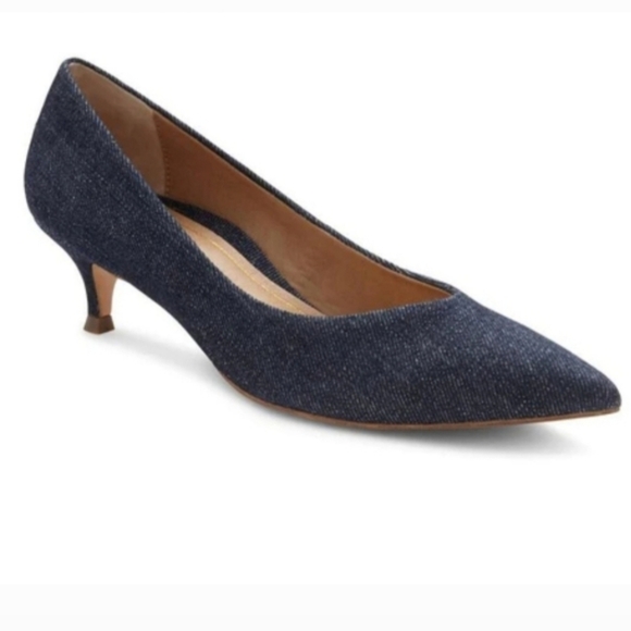 Vionic Kit Josie Dark Blue Denim Kitten Heel Pumps NWOT - Picture 1 of 10